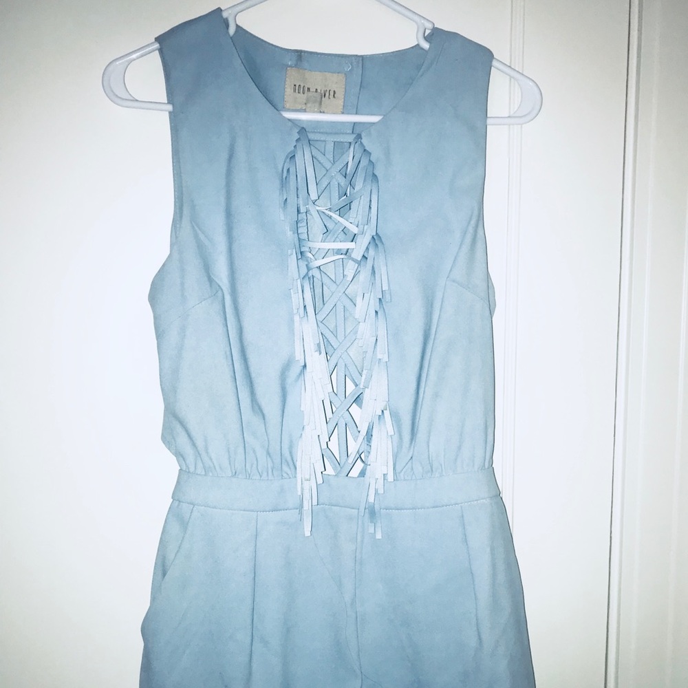Faux Suede Moon River Blue Romper (Medium)